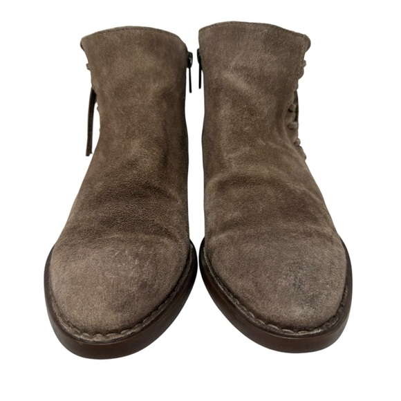 Born Bessie Taupe Suede Ankle Boots F36455 Sz 8.5 Low Heel Side Zip Lace Details - Picture 7 of 13